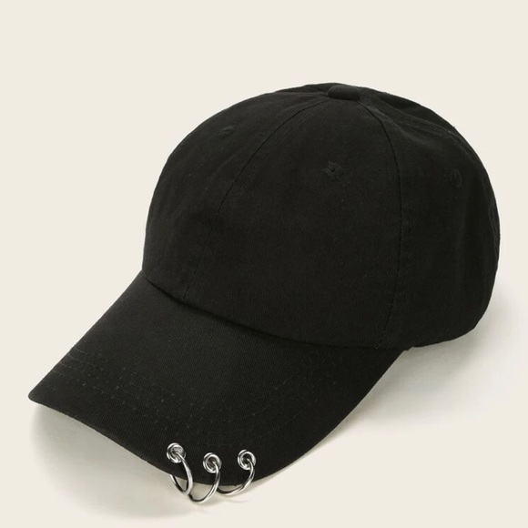 Black Baseball Cap with Rings - Picture 2 of 5